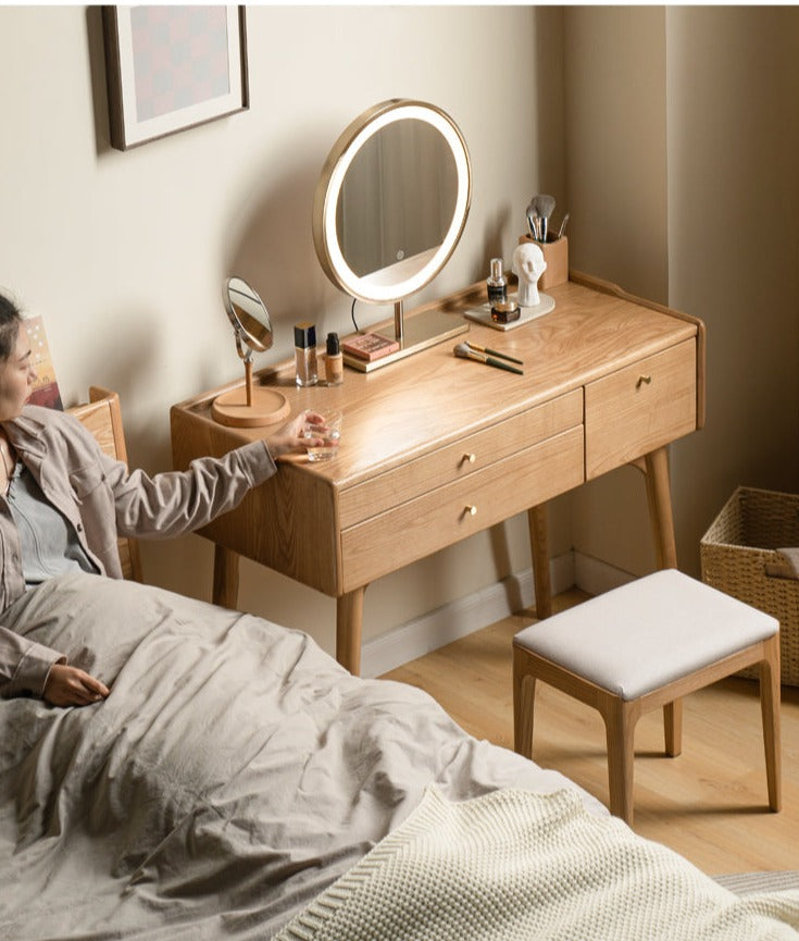 Ash Solid Wood Dressing Table LED Makeup Mirror.