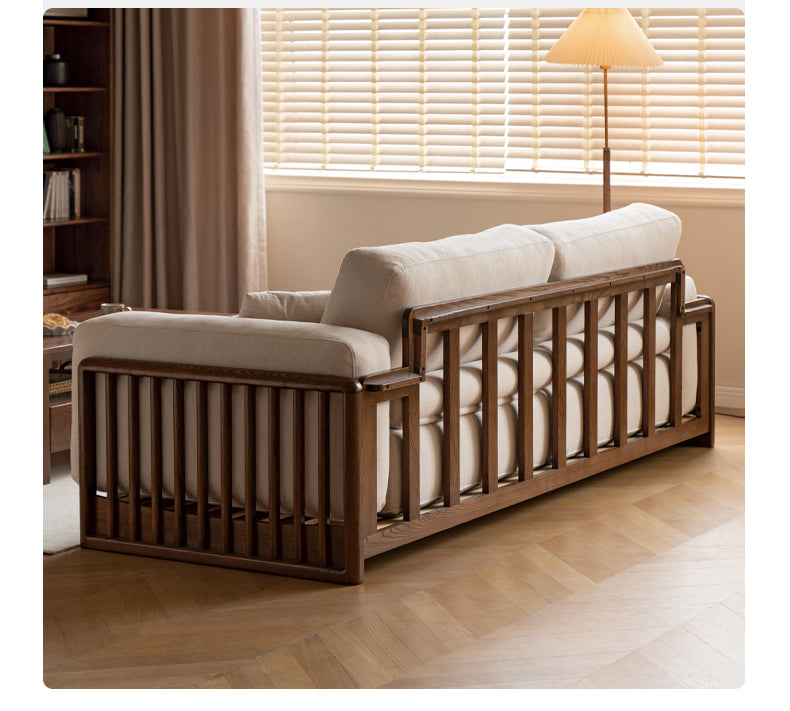 Ash Solid Wood Floor Fabric Tofu Block Sofa.