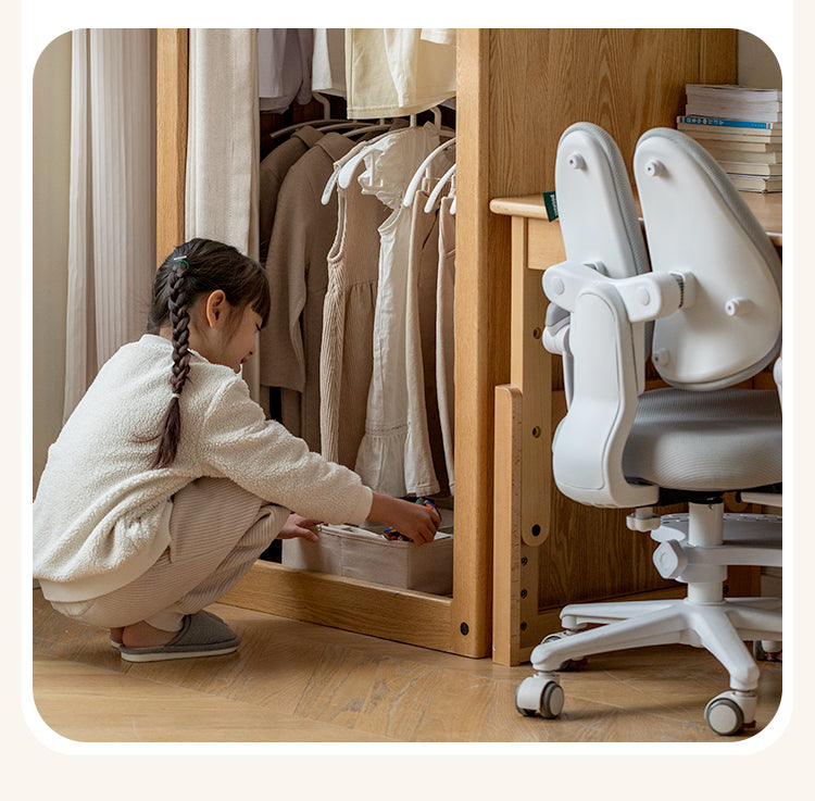 Oak Solid Wood, Solid Rubberwood Kids's Simple Wardrobe