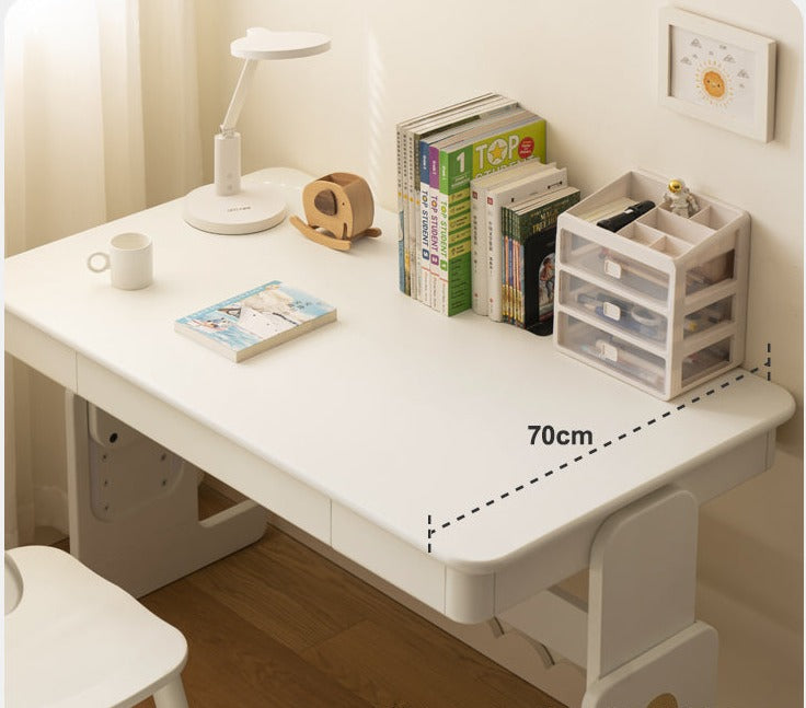 Beech Solid Wood Lift Study Desk Adjustable White Children's Desk