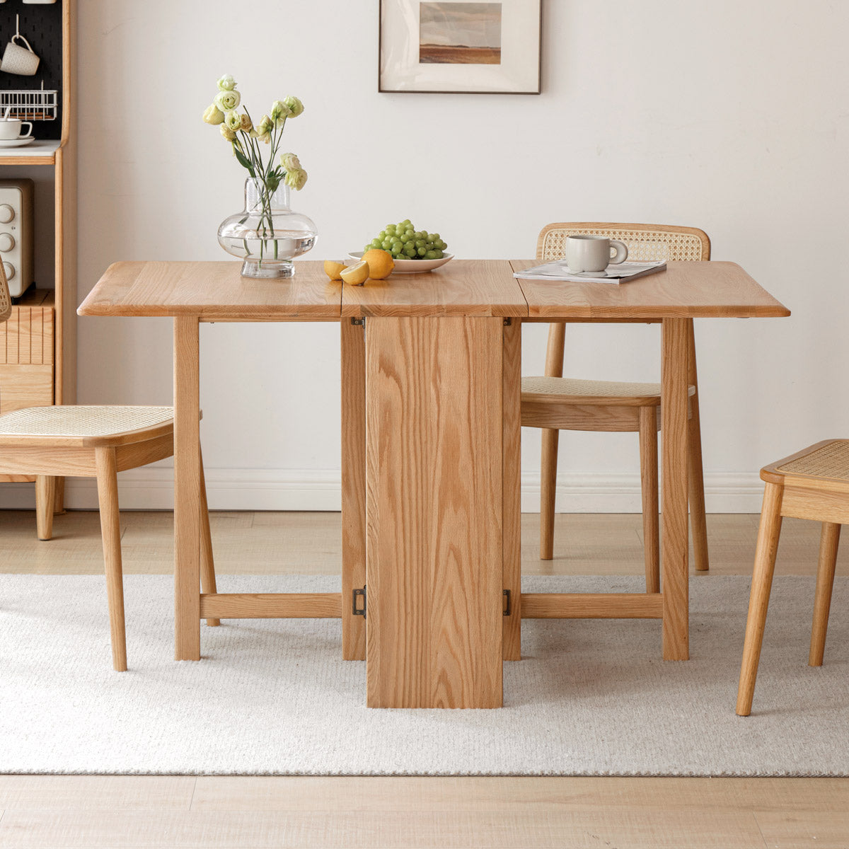 Oak Solid Wood Folding Table, Retractable Dining Table