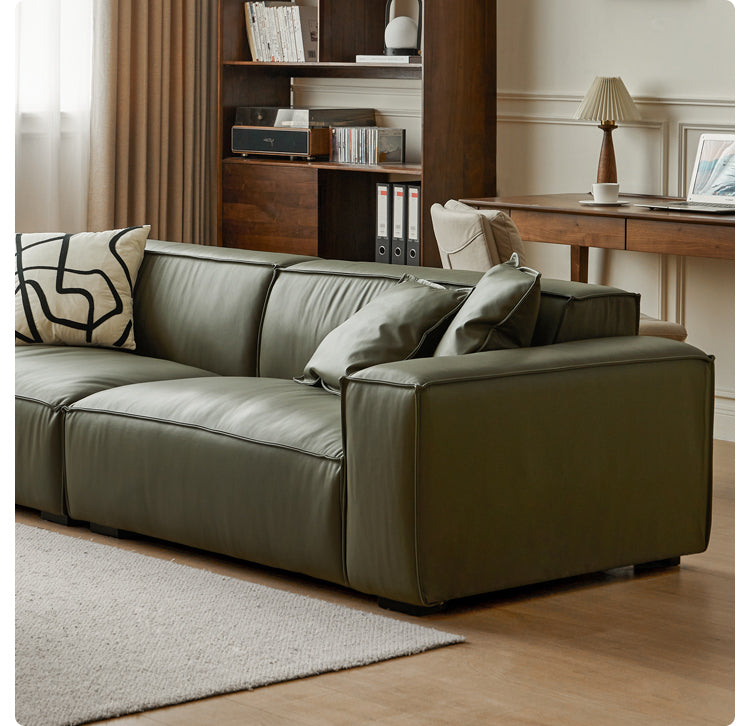 First Layer Yellow Cowhide Italian Tofu Block Sofa.