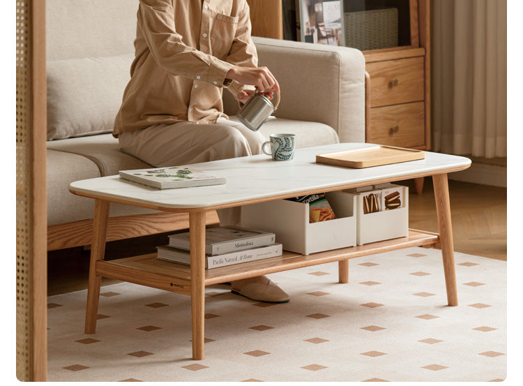 Oak, Beech Solid Wood Slate Coffee Table