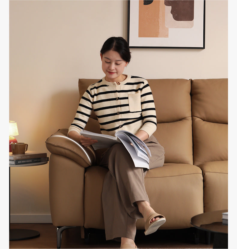 Leather Electric Head Layer Leather Adjustable Function Sofa.