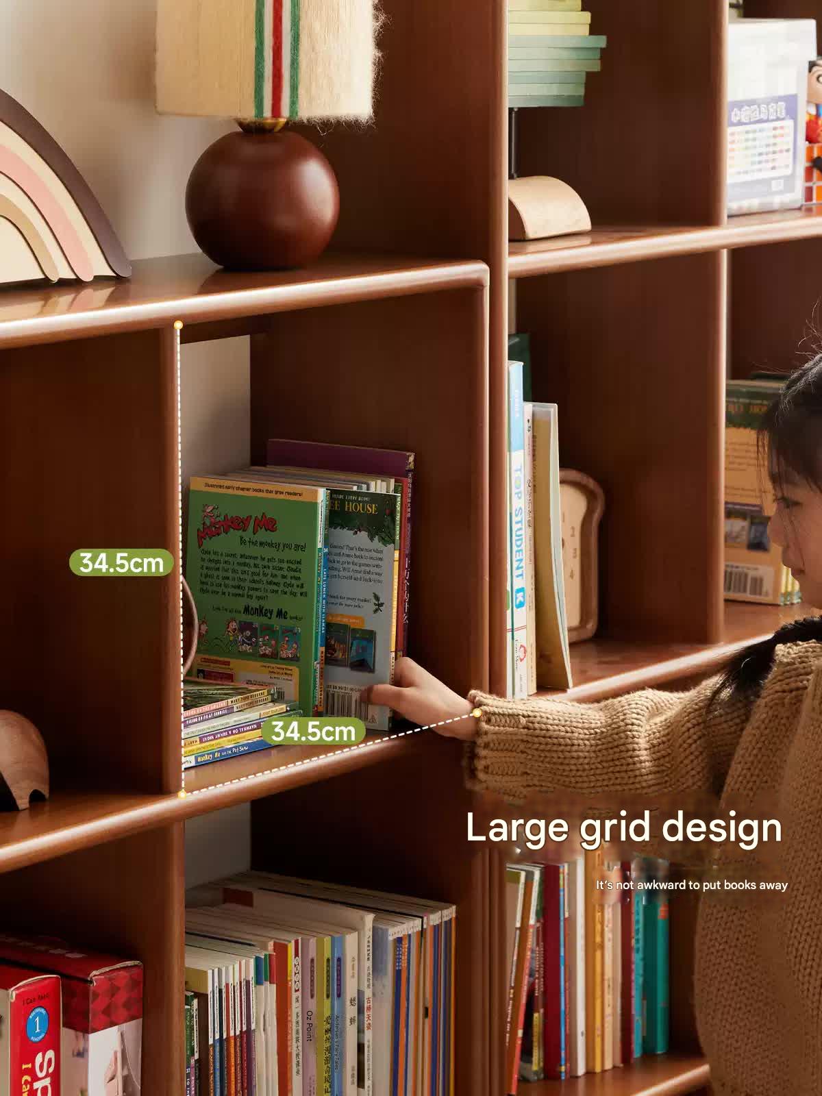 Poplar Solid Wood Children's Retro Lattice Bookshelf.