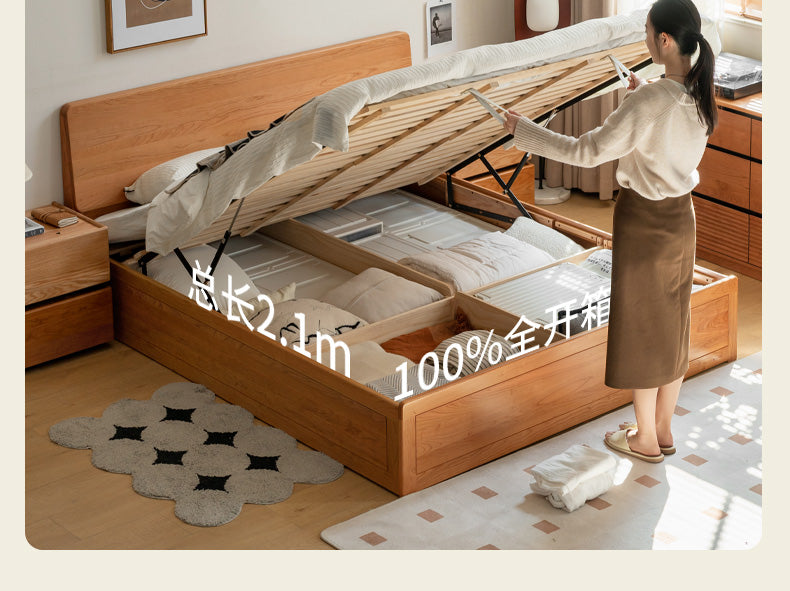 Cherry Solid Wood Box Storage Bed