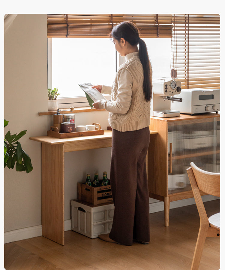 Oak Solid Wood, Solid Rubberwood Entrance Corridor Wall Strip Case Ultra-Narrow Table