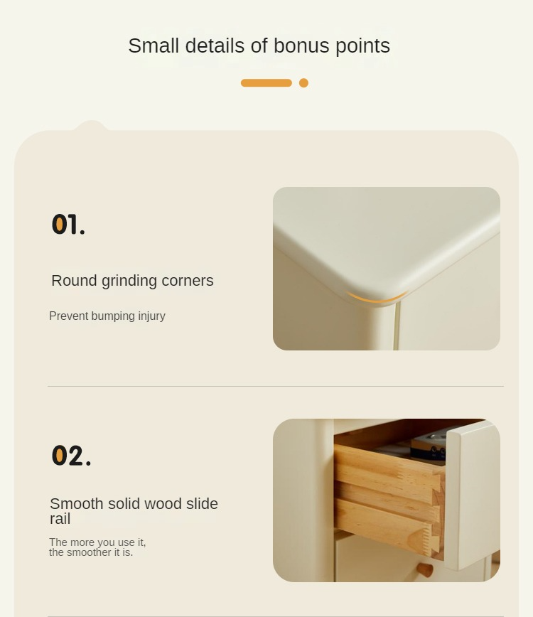 Pine Solid Wood White Luxury Nightstand.