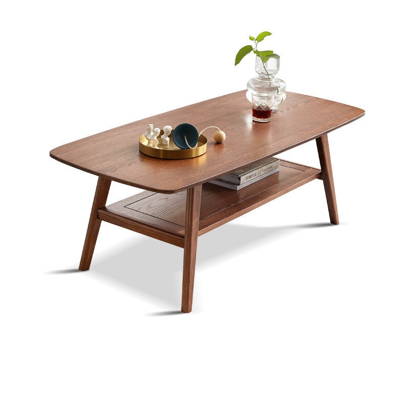 Double-layer Coffee table Oak solid wood walnut color+