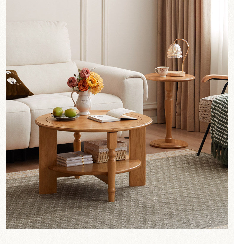 Cherry Solid Wood Coffee Table with French Retro Design