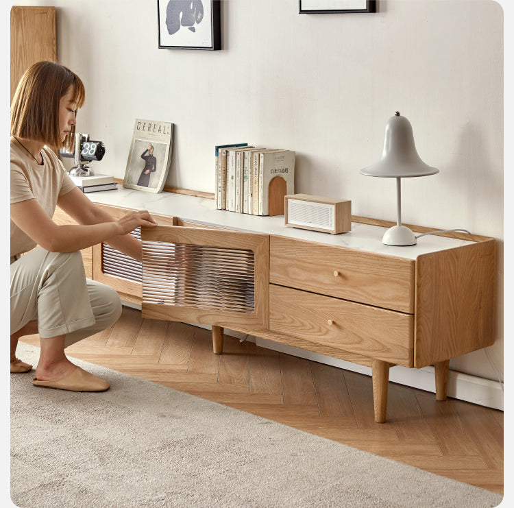 Ash Solid Wood TV Stand Rock Slab.