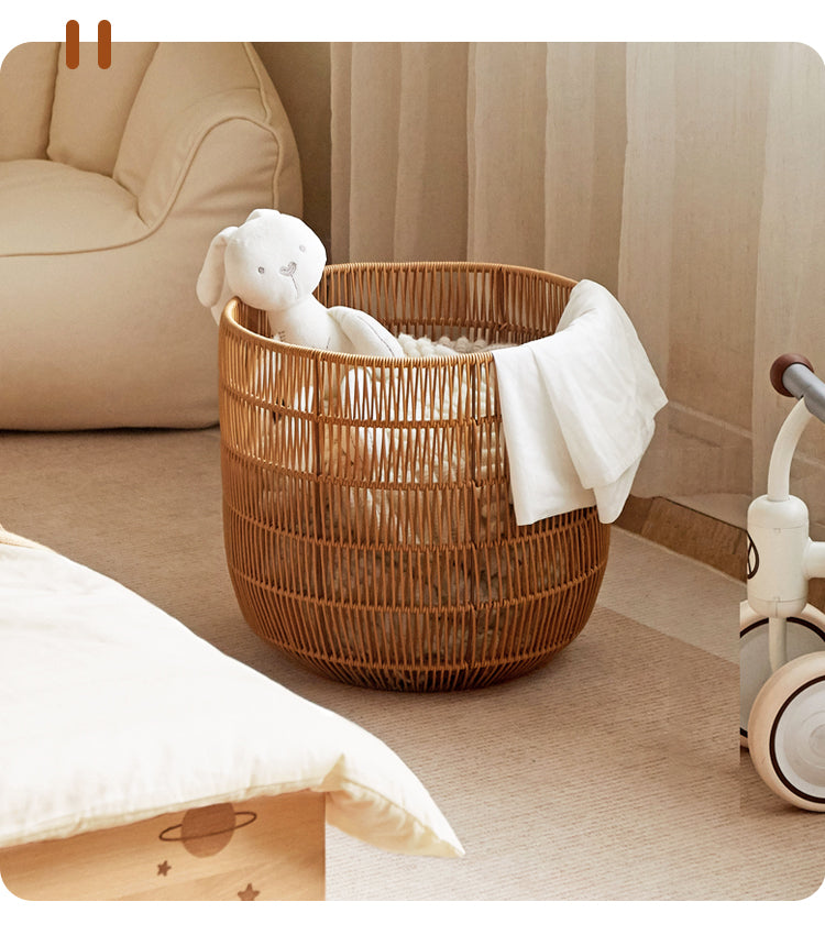 Rubber Solid Wood Cream Style Children's Toy Storage Basket