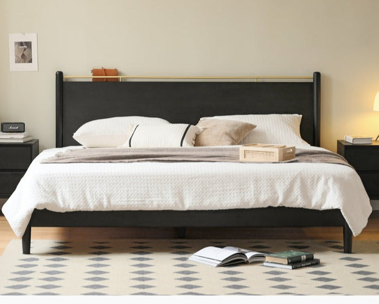 Oak Solid Wood Black Retro American Bed