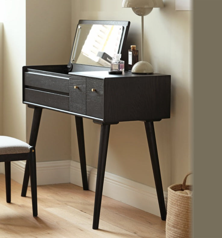 Oak Solid Wood Black Makeup Table Mirror LED Touch.