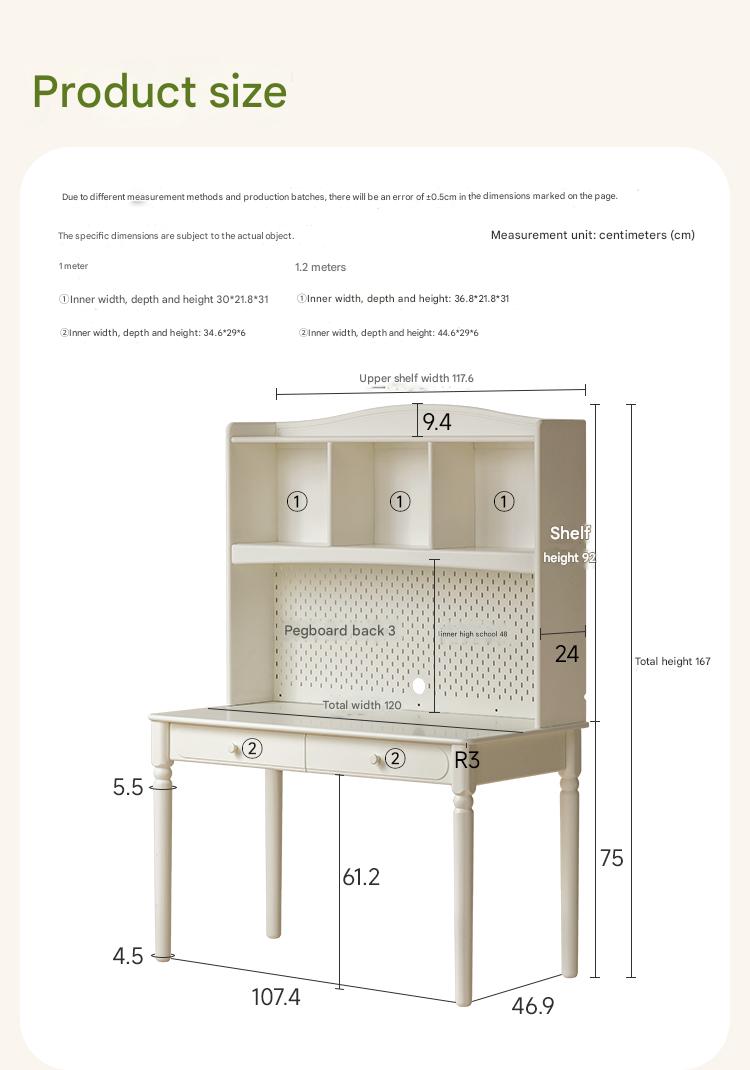 Rubber Solid Wood Cream Style Children's Desk.