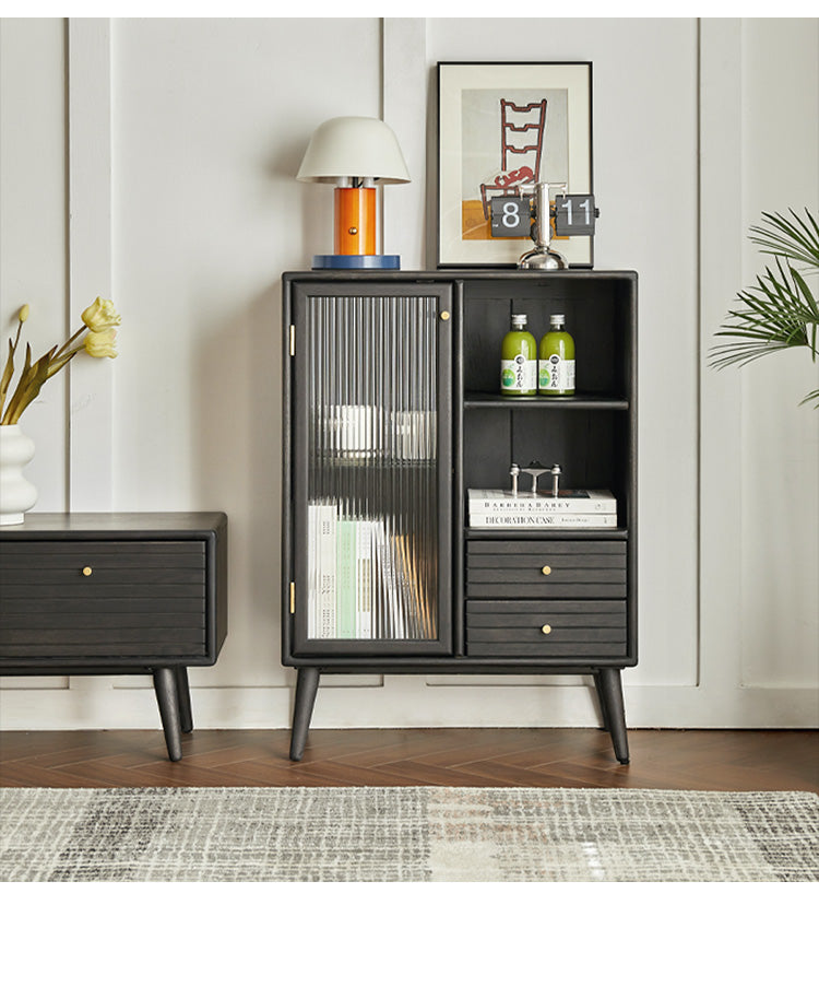 Solid Rubberwood Nordic Black Modern Sideboard