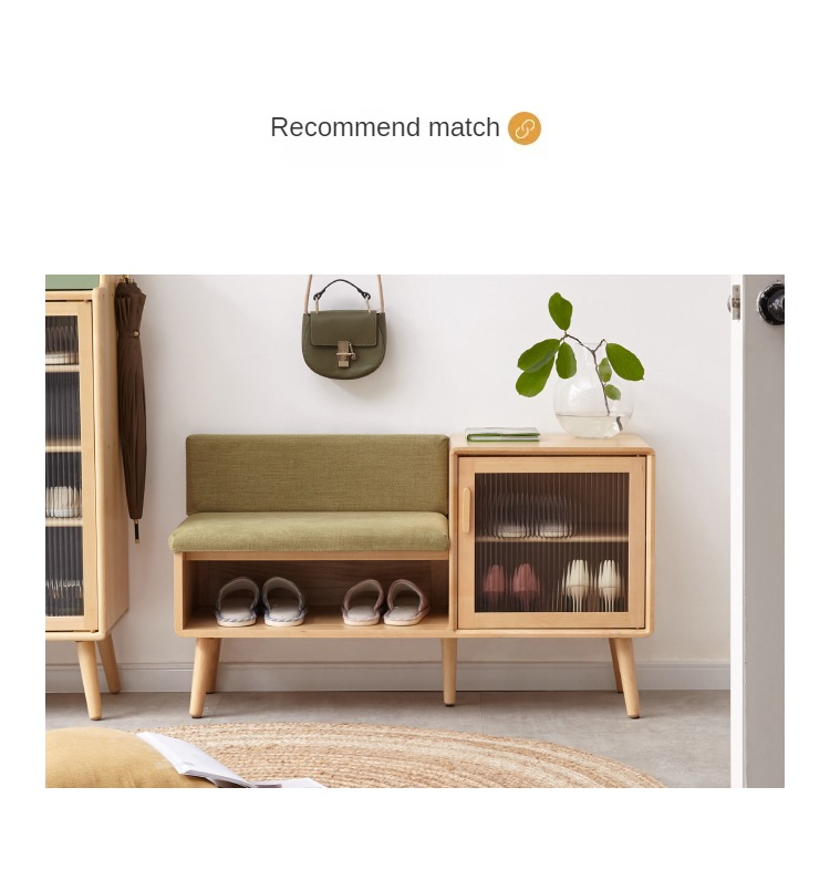 Beech Solid Wood Shoe Changing Stool Multifunctional With Cabinet