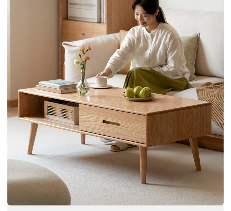 Oак, Solid Rubberwood North American Modern Coffee Table