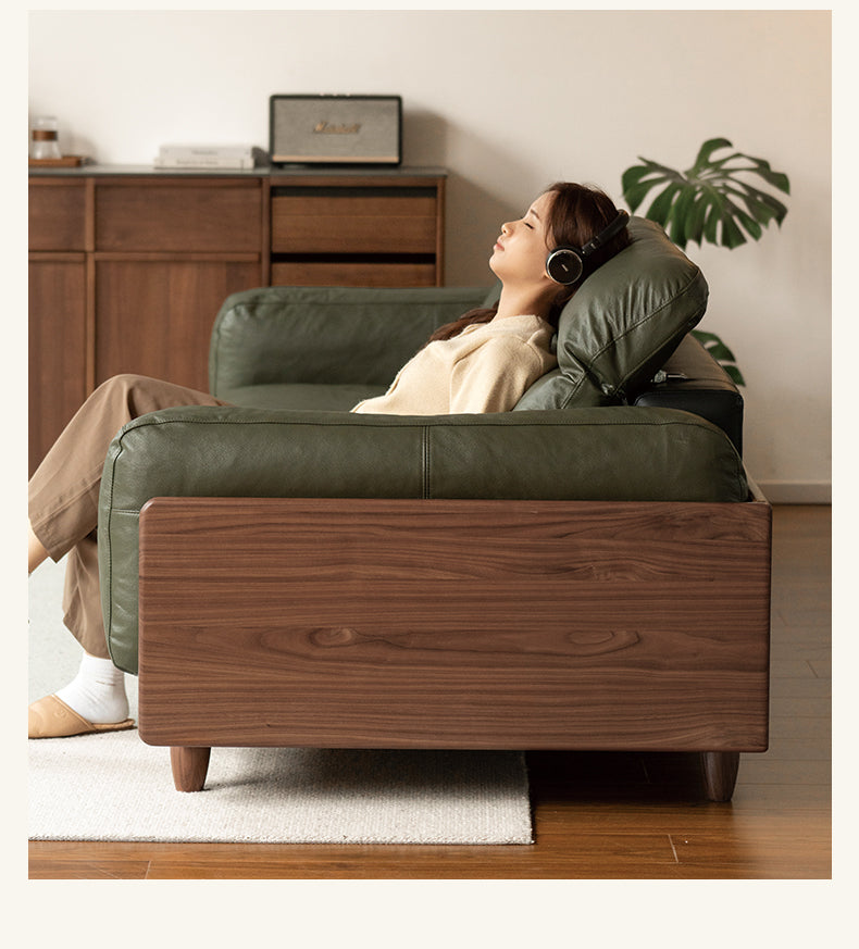 Black Walnut, Poplar Solid Wood Leather Sofa Italian Light Luxury.