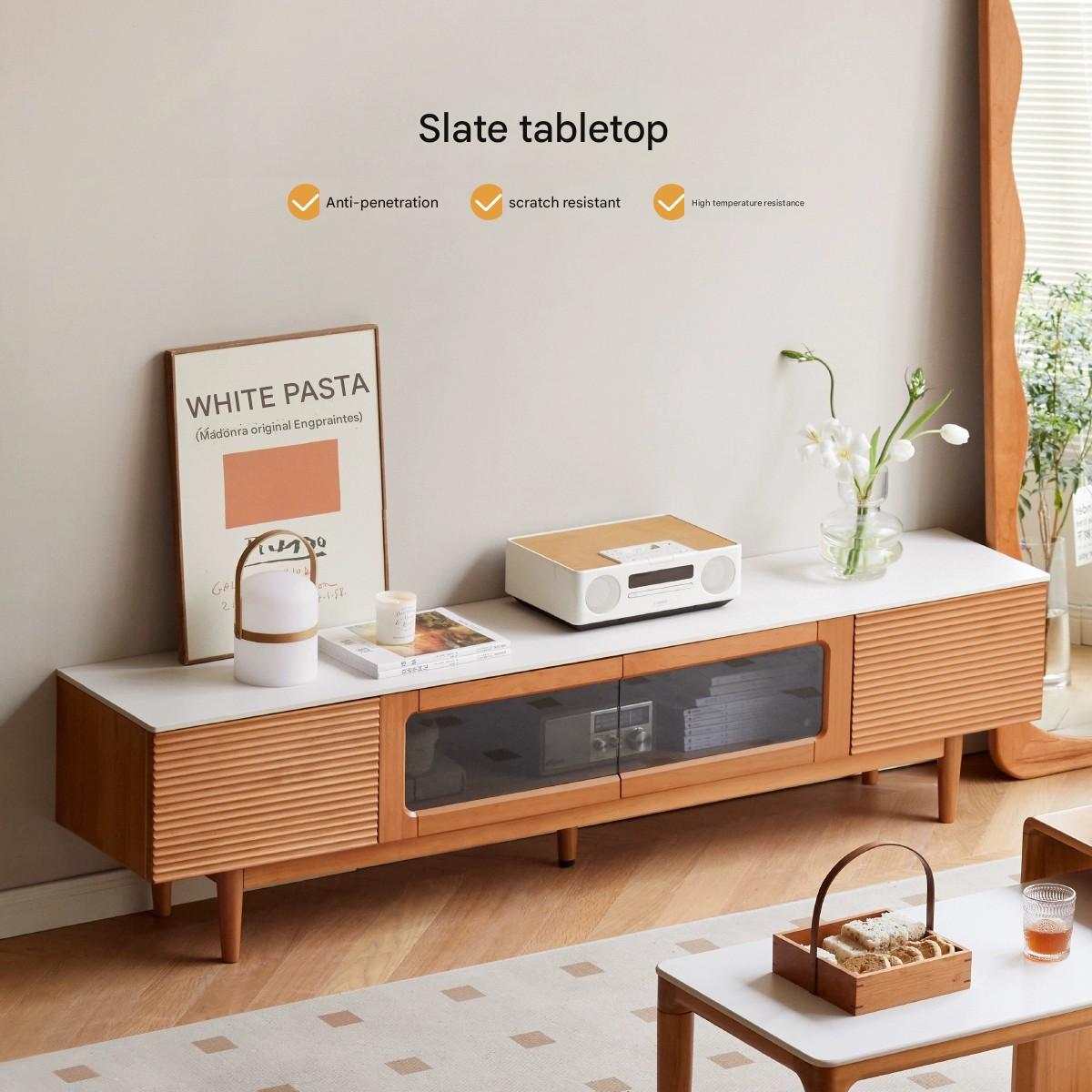 Pine Solid Wood Modern Rock Floor TV Cabinet.