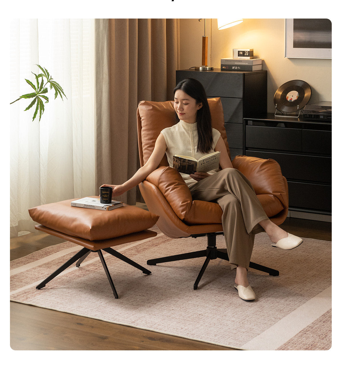 Organic Leather Italian Swivel Lounge Chair