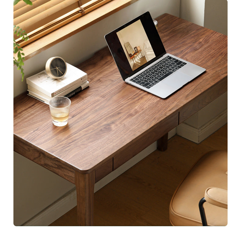 Black Walnut Solid Wood Desk With Drawers