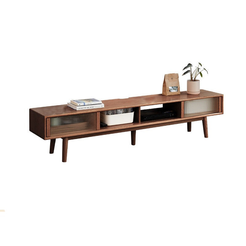 Oak solid wood TV stand glass sliding door"