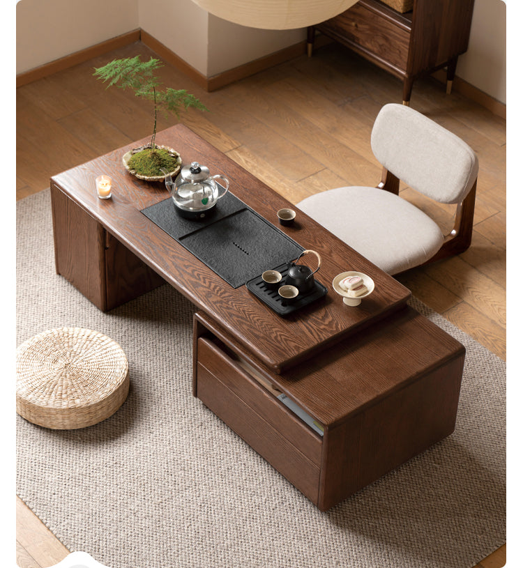 Oak, Black Walnut Solid Wood Retractable Modern Tea Table