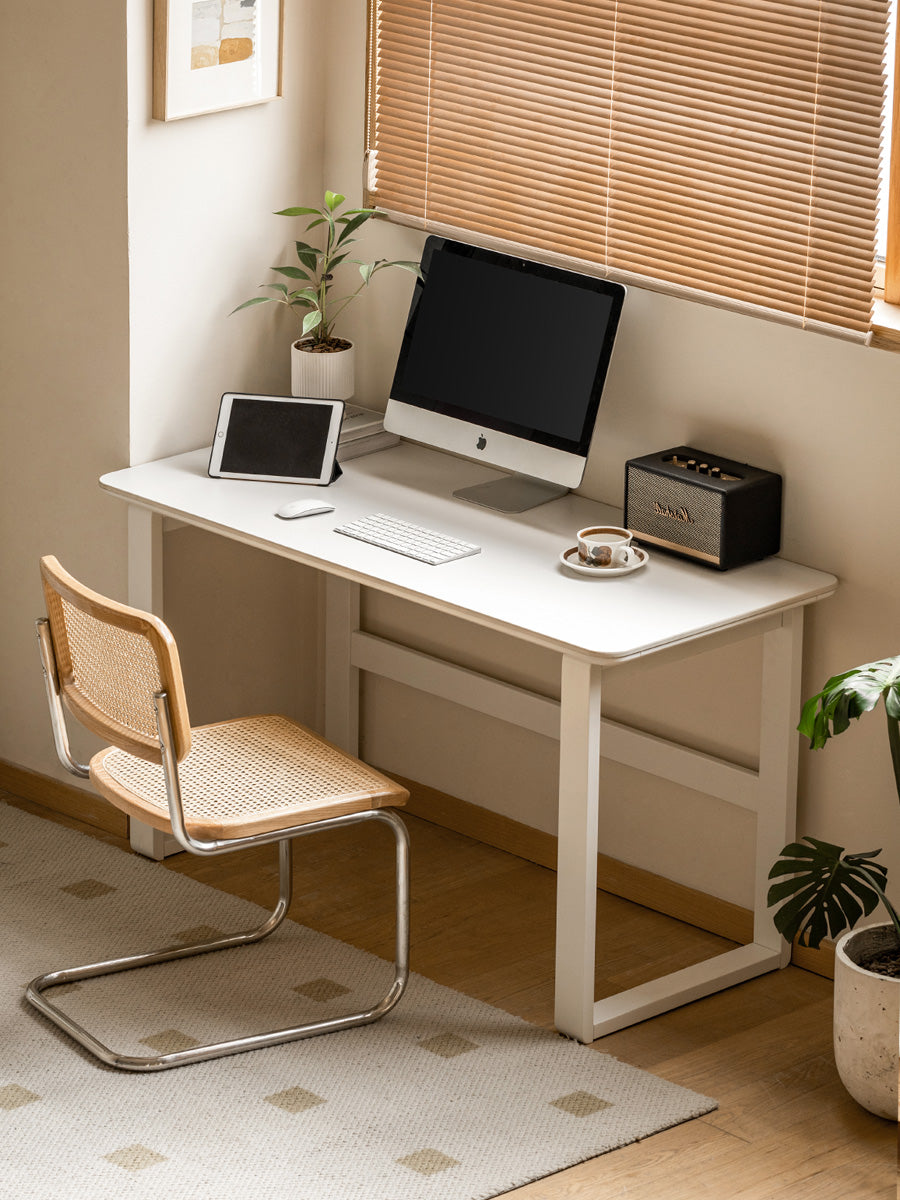 Birch solid wood slate desk white cream style "