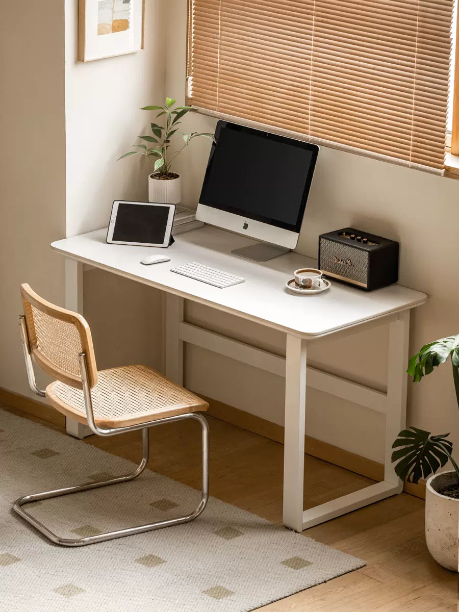 Birch solid wood slate desk white cream style "