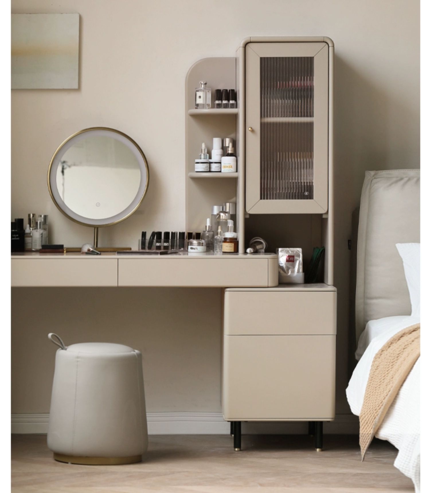 Poplar Solid Wood Telescopic Desk with Bookcase Light Luxury