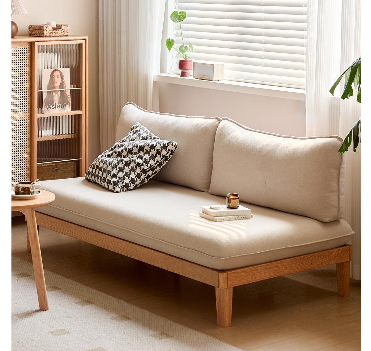 Oak Solid wood Armless Straight Fabric Sofa.