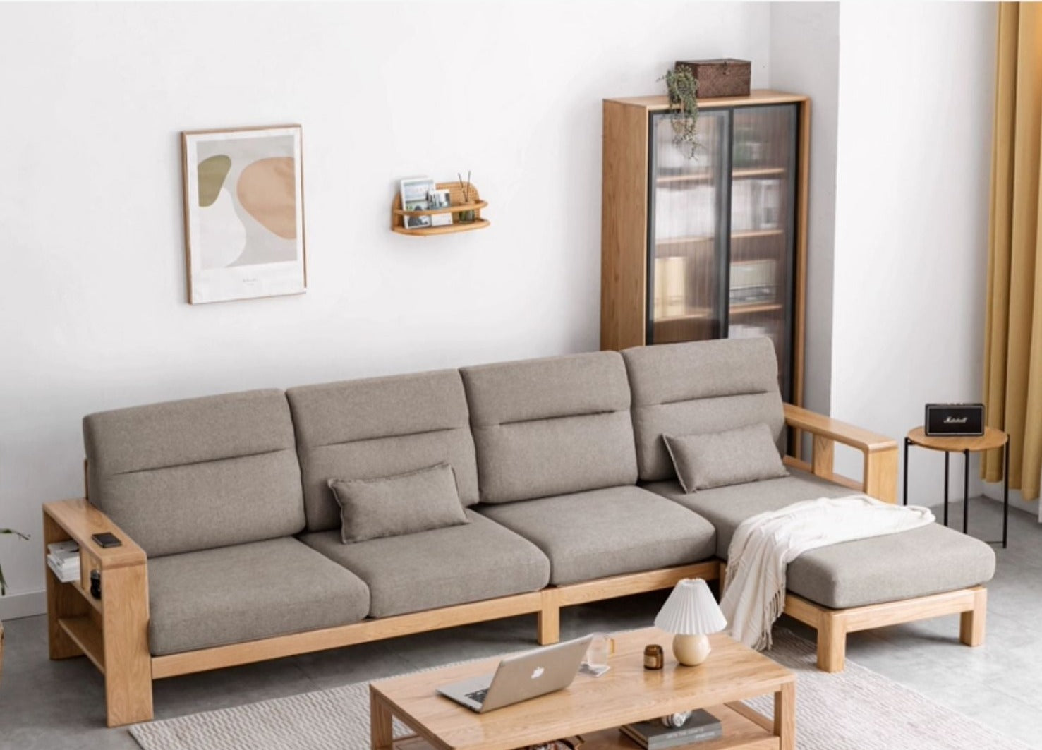 Oak Solid Wood Sectional Sofa-two colors available