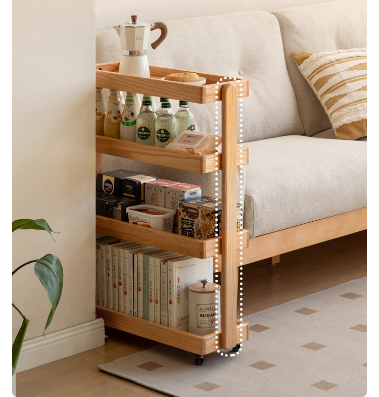 Oak Solid Wood Mobile Storage Rack Cart Ultra Narrow