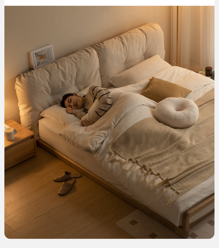 Ash Solid Wood Technology Cloth Floor Bed