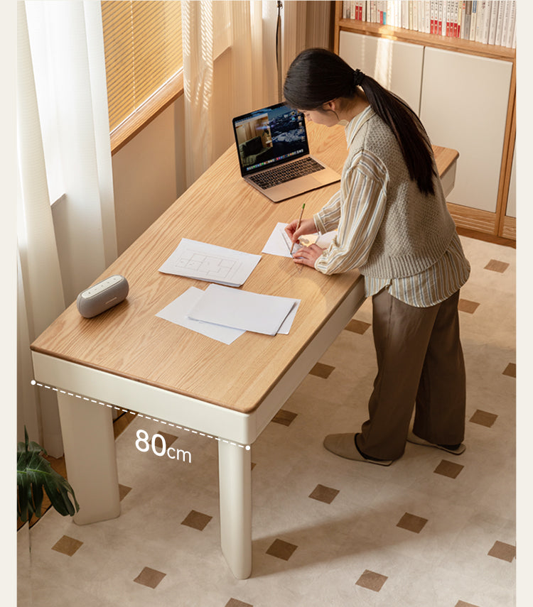 Oak, Poplar Solid Wood Modern Cream Style Computer With Drawer.