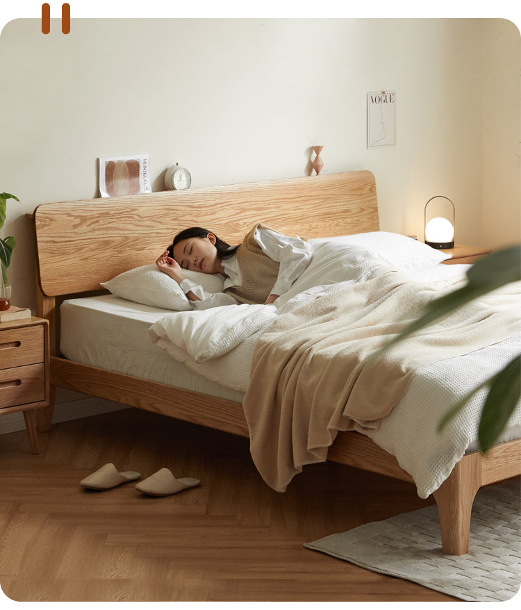 Oak Solid Wood,Rubber Wood Bed Modern Nordic
