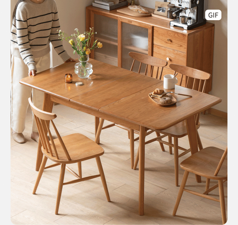 Cherry Wood Retractable Dining Table Antique Style