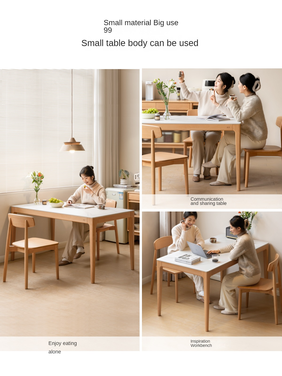 Beech Solid Wood Rectangular Slate Dining Table