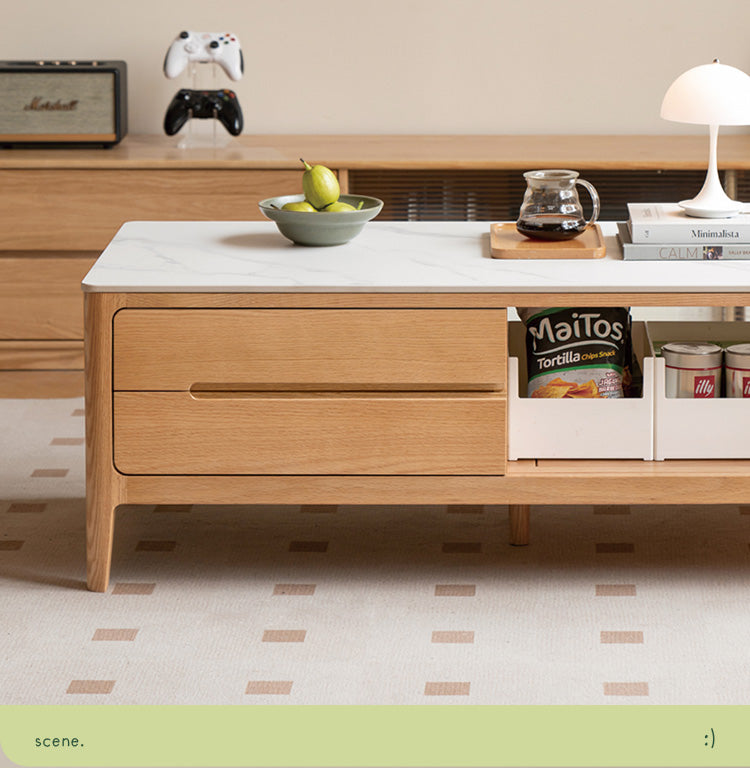 Oak, Solid Rubberwood Coffee Table Rock Slabs