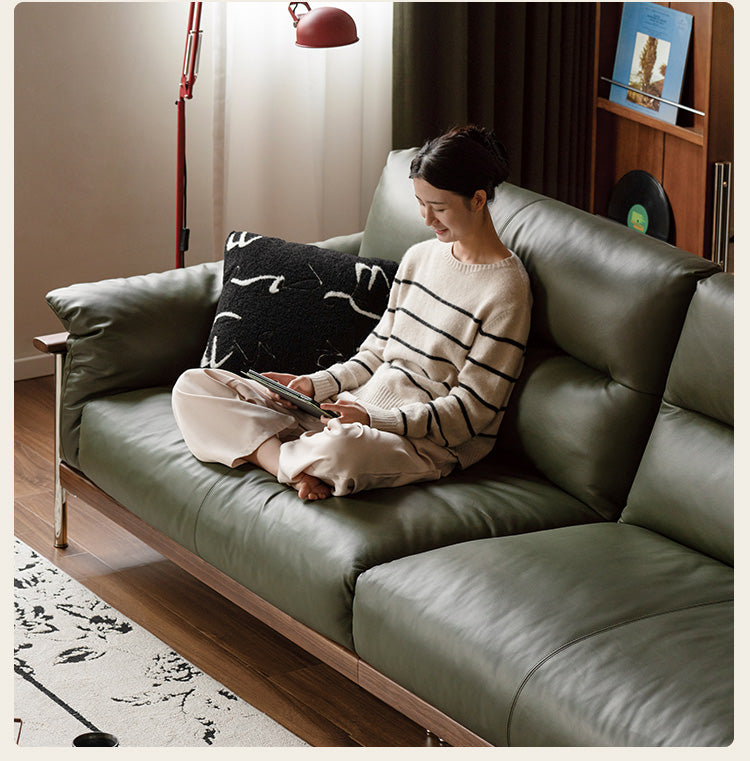 Black Walnut Solid Wood Italian Leather Sofa-