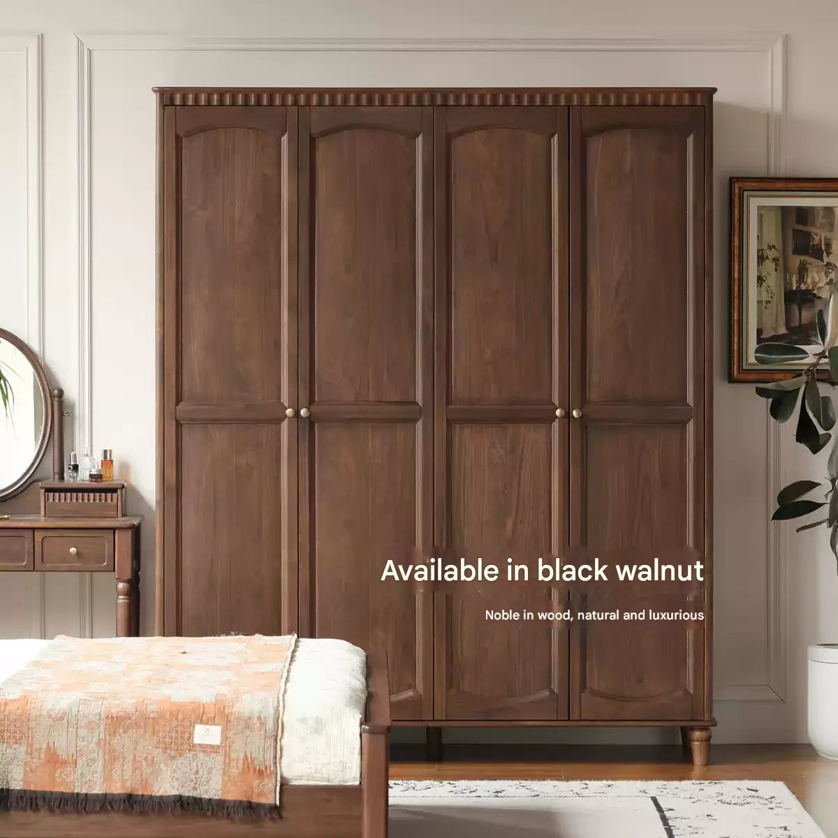 Poplar Solid Wood American Retro Double Door Wardrobe.