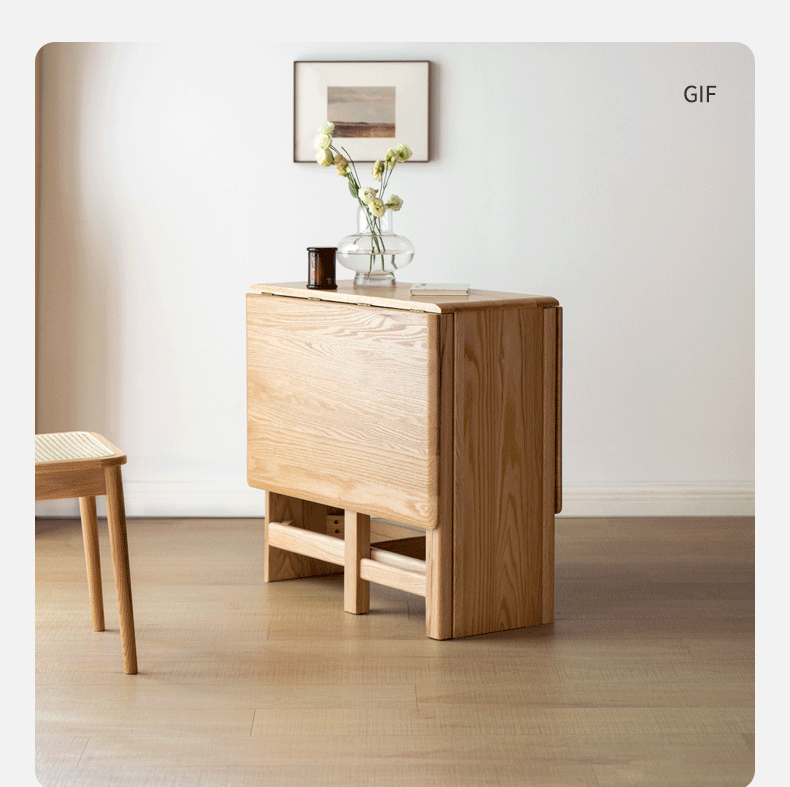Oak Solid Wood Folding Table, Retractable Dining Table