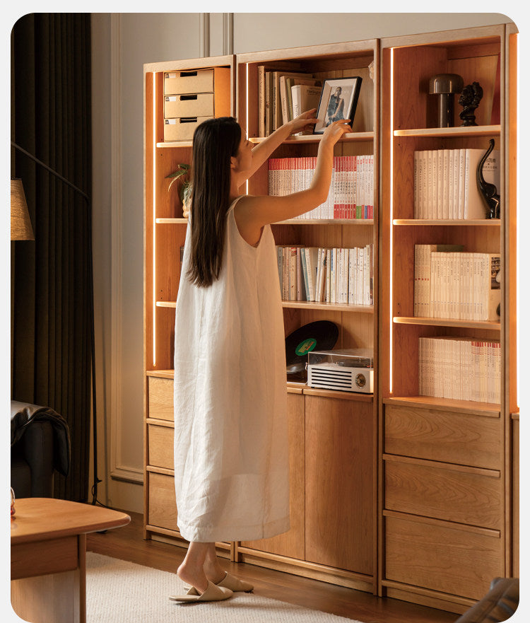 Cherry Solid Wood Bookcase Display Storage Cabinet for Study