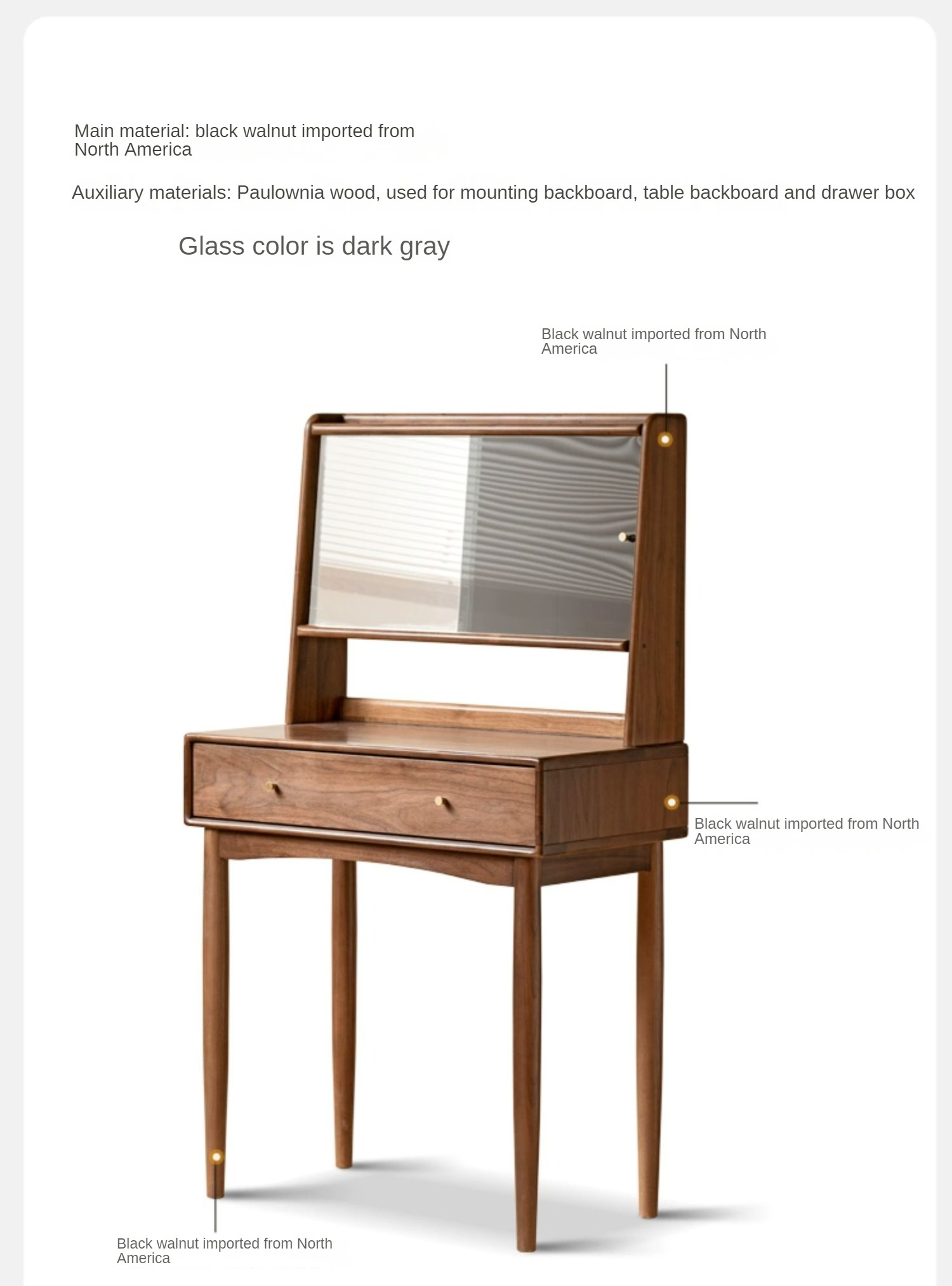 Black Walnut, Walnut Tree Solid Wood Mirror Dressing Table.