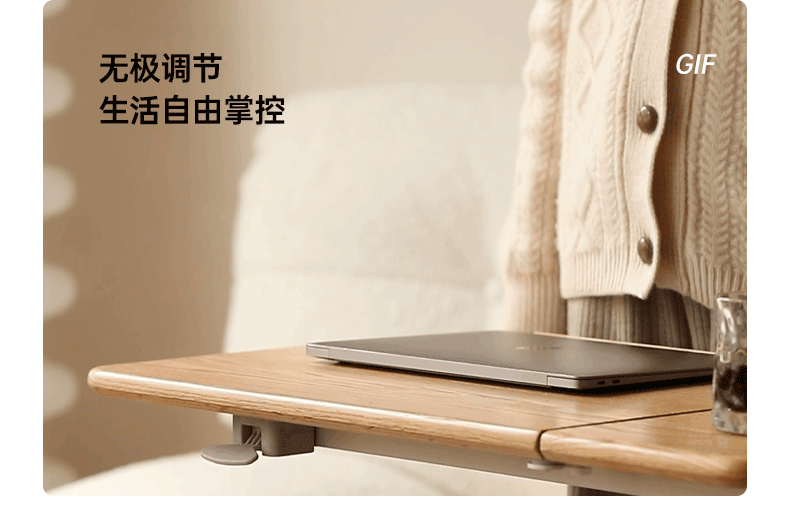 Oak, Solid Rubberwood Lifting Movable Folding Desk