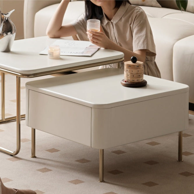 Poplar Solid Wood Combination Telescopic Coffee Table Cream Wind