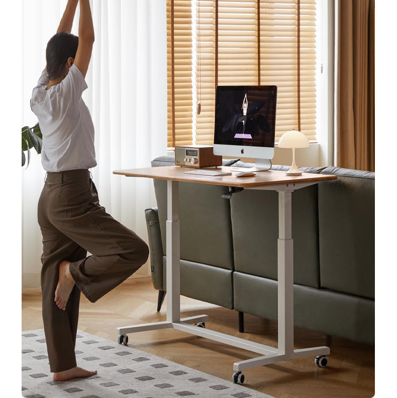 Oak, Rubberwood Solid Wood Standing Mobile Office Desk