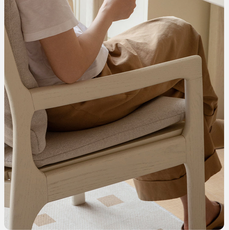 Oak Solid Wood Cream Style Study Chair