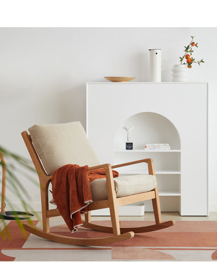 Oak Solid Wood Single Lazy Rocking Sofa Chair